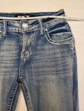 SKY Premium Jeans 5/6 Skull Wings Rhinestone Bootcut Denim Y2K Bling